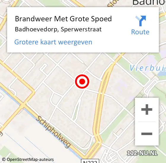 Locatie op kaart van de 112 melding: Brandweer Met Grote Spoed Naar Badhoevedorp, Sperwerstraat op 17 februari 2024 03:45