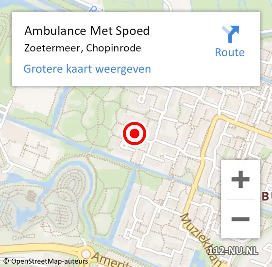 Locatie op kaart van de 112 melding: Ambulance Met Spoed Naar Zoetermeer, Chopinrode op 17 februari 2024 04:23