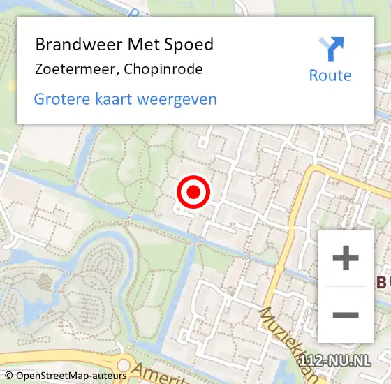 Locatie op kaart van de 112 melding: Brandweer Met Spoed Naar Zoetermeer, Chopinrode op 17 februari 2024 04:44