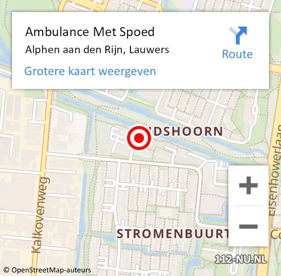 Locatie op kaart van de 112 melding: Ambulance Met Spoed Naar Alphen aan den Rijn, Lauwers op 17 februari 2024 04:46