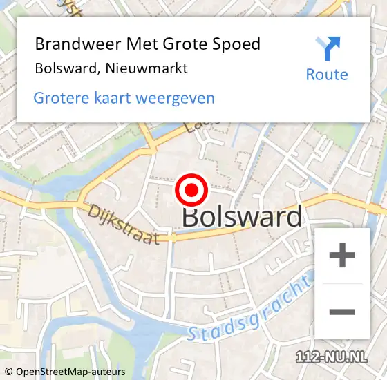 Locatie op kaart van de 112 melding: Brandweer Met Grote Spoed Naar Bolsward, Nieuwmarkt op 17 februari 2024 05:11