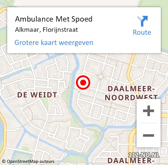 Locatie op kaart van de 112 melding: Ambulance Met Spoed Naar Alkmaar, Florijnstraat op 17 februari 2024 06:14