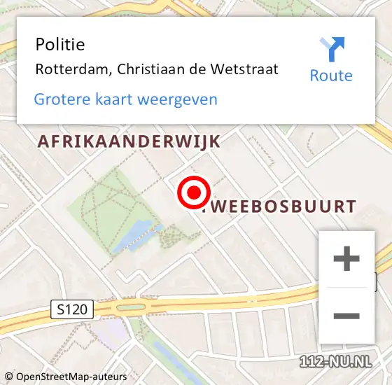 Locatie op kaart van de 112 melding: Politie Rotterdam, Christiaan de Wetstraat op 17 februari 2024 06:29