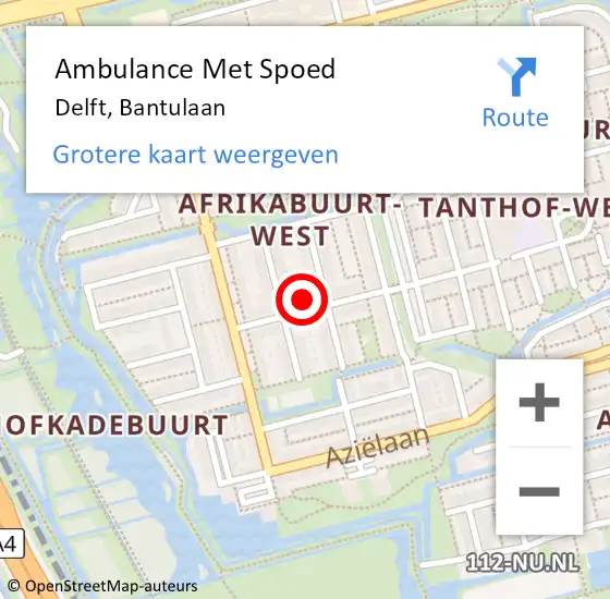 Locatie op kaart van de 112 melding: Ambulance Met Spoed Naar Delft, Bantulaan op 17 februari 2024 07:09