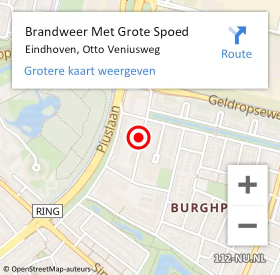 Locatie op kaart van de 112 melding: Brandweer Met Grote Spoed Naar Eindhoven, Otto Veniusweg op 17 februari 2024 07:46