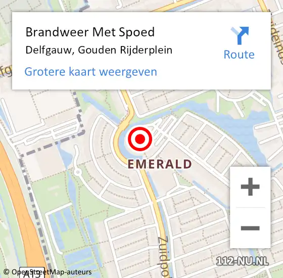 Locatie op kaart van de 112 melding: Brandweer Met Spoed Naar Delfgauw, Gouden Rijderplein op 17 februari 2024 08:08