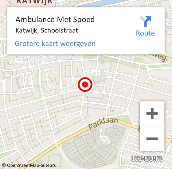 Locatie op kaart van de 112 melding: Ambulance Met Spoed Naar Katwijk, Schoolstraat op 17 februari 2024 08:38