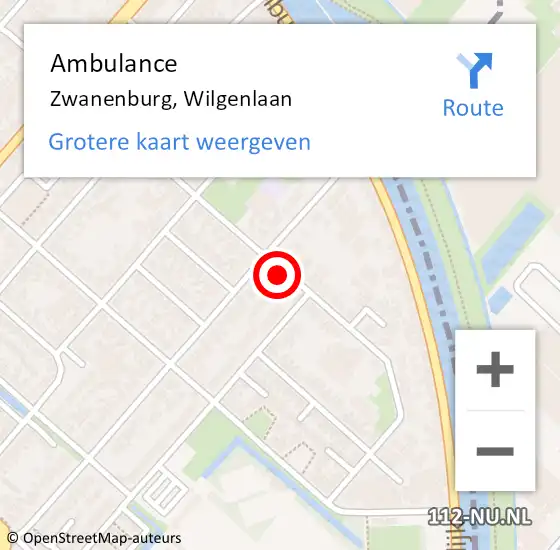 Locatie op kaart van de 112 melding: Ambulance Zwanenburg, Wilgenlaan op 17 februari 2024 08:53