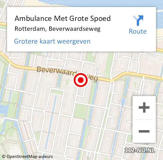Locatie op kaart van de 112 melding: Ambulance Met Grote Spoed Naar Rotterdam, Beverwaardseweg op 17 februari 2024 09:46