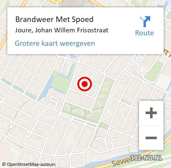 Locatie op kaart van de 112 melding: Brandweer Met Spoed Naar Joure, Johan Willem Frisostraat op 17 februari 2024 10:06