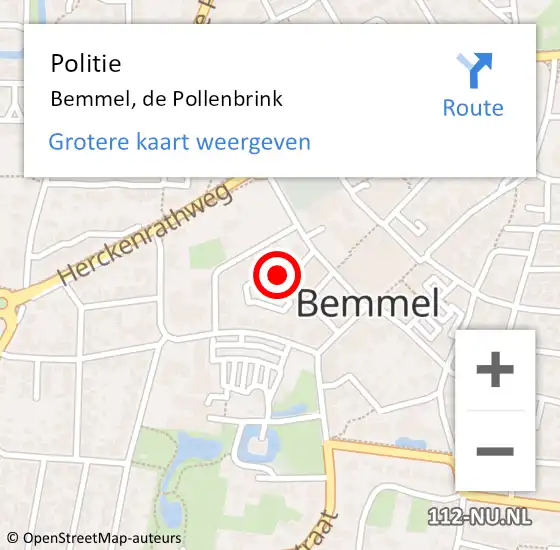 Locatie op kaart van de 112 melding: Politie Bemmel, de Pollenbrink op 17 februari 2024 10:07