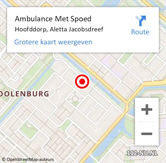 Locatie op kaart van de 112 melding: Ambulance Met Spoed Naar Hoofddorp, Aletta Jacobsdreef op 17 februari 2024 10:27