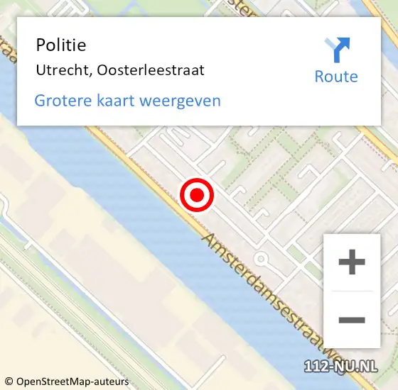 Locatie op kaart van de 112 melding: Politie Utrecht, Oosterleestraat op 17 februari 2024 10:58