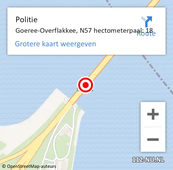 Locatie op kaart van de 112 melding: Politie Goeree-Overflakkee, N57 hectometerpaal: 18 op 17 februari 2024 11:29