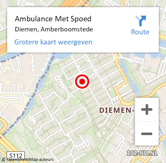 Locatie op kaart van de 112 melding: Ambulance Met Spoed Naar Diemen, Amberboomstede op 17 februari 2024 11:48