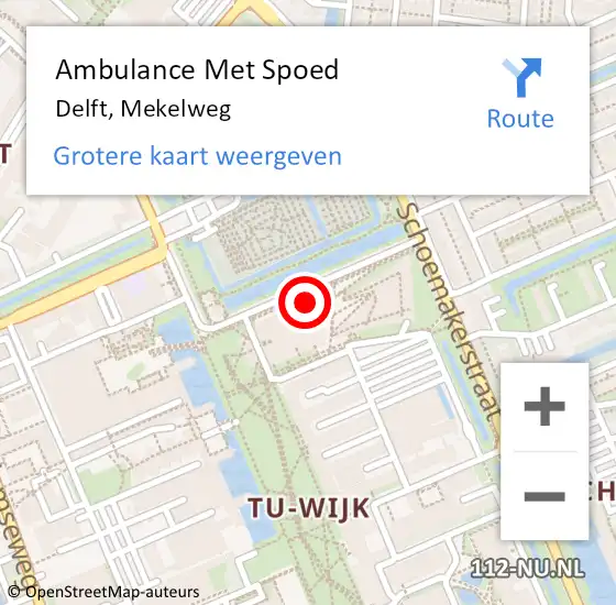 Locatie op kaart van de 112 melding: Ambulance Met Spoed Naar Delft, Mekelweg op 17 februari 2024 12:12