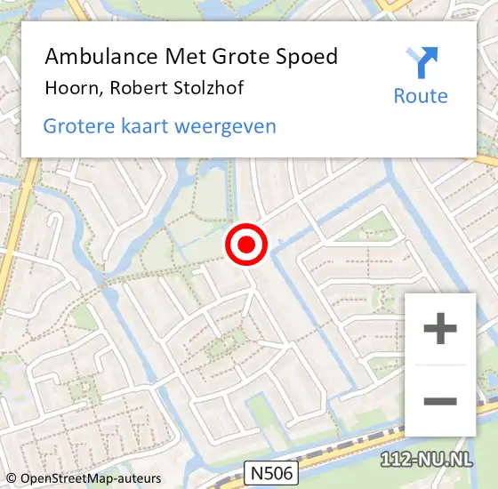 Locatie op kaart van de 112 melding: Ambulance Met Grote Spoed Naar Hoorn, Robert Stolzhof op 17 februari 2024 12:13