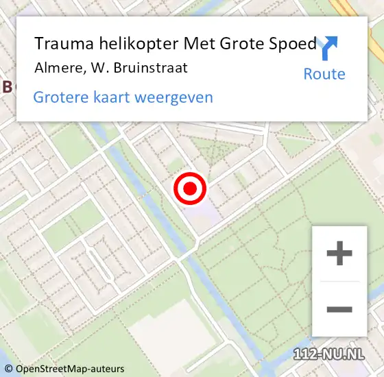 Locatie op kaart van de 112 melding: Trauma helikopter Met Grote Spoed Naar Almere, W. Bruinstraat op 17 februari 2024 12:19