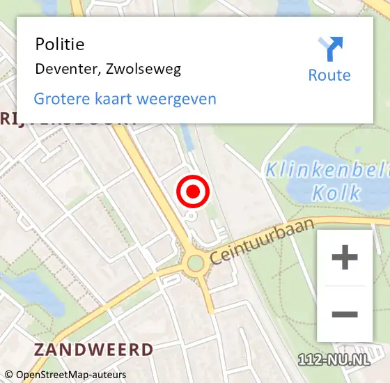 Locatie op kaart van de 112 melding: Politie Deventer, Zwolseweg op 17 februari 2024 12:20