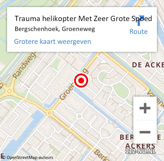 Locatie op kaart van de 112 melding: Trauma helikopter Met Zeer Grote Spoed Naar Bergschenhoek, Groeneweg op 17 februari 2024 12:24