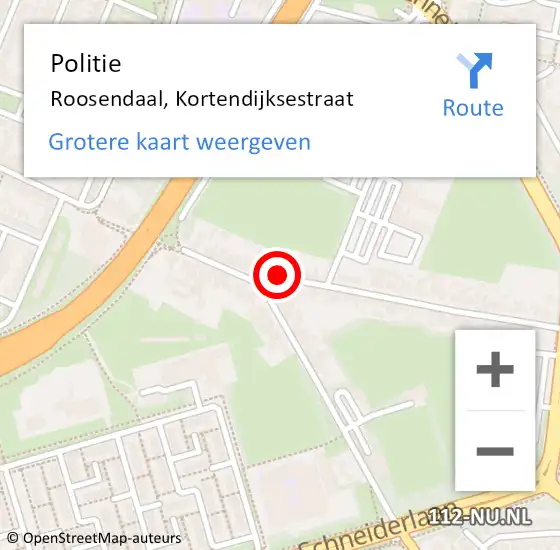 Locatie op kaart van de 112 melding: Politie Roosendaal, Kortendijksestraat op 17 februari 2024 12:38