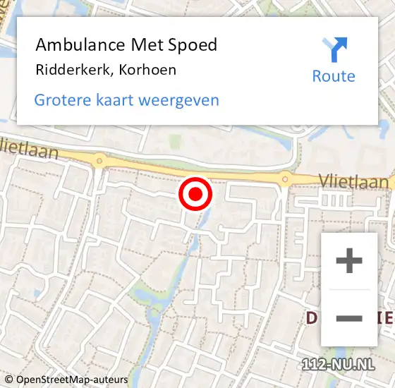 Locatie op kaart van de 112 melding: Ambulance Met Spoed Naar Ridderkerk, Korhoen op 17 februari 2024 12:41