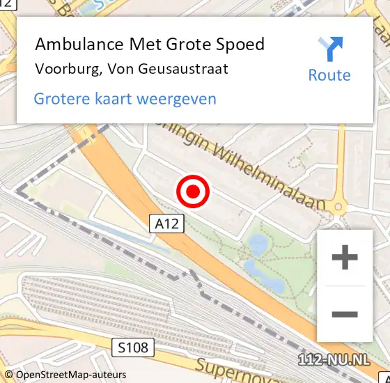 Locatie op kaart van de 112 melding: Ambulance Met Grote Spoed Naar Voorburg, Von Geusaustraat op 17 februari 2024 12:43
