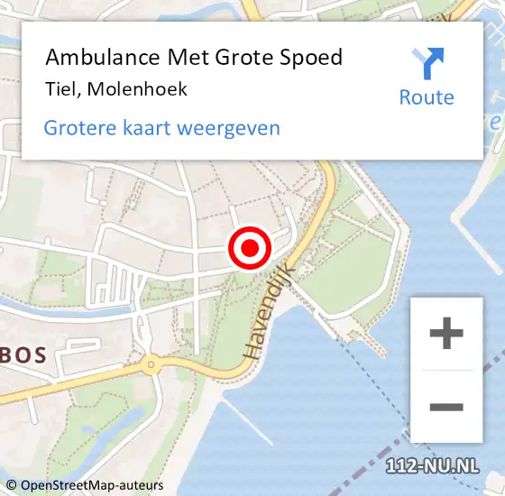 Locatie op kaart van de 112 melding: Ambulance Met Grote Spoed Naar Tiel, Molenhoek op 17 februari 2024 12:45