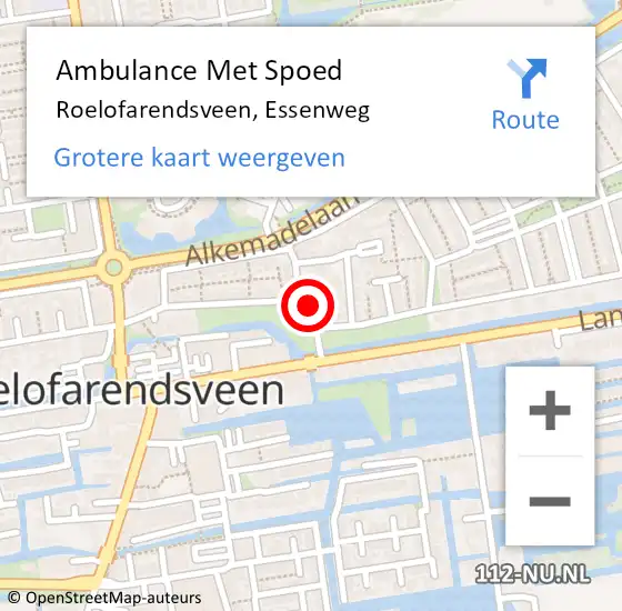 Locatie op kaart van de 112 melding: Ambulance Met Spoed Naar Roelofarendsveen, Essenweg op 17 februari 2024 12:54