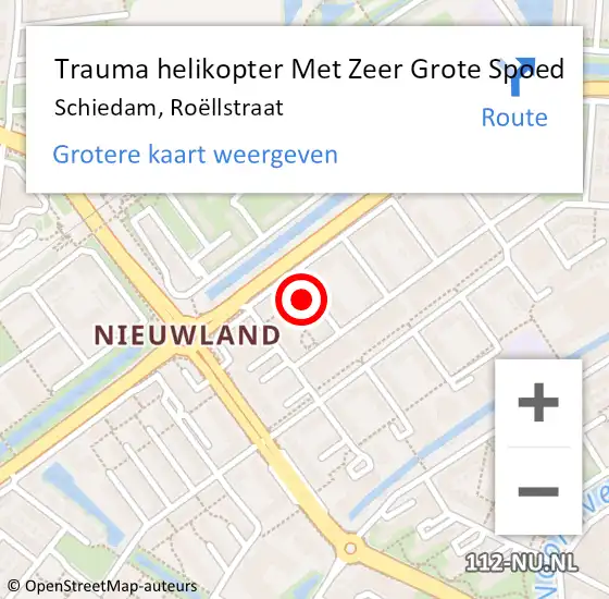 Locatie op kaart van de 112 melding: Trauma helikopter Met Zeer Grote Spoed Naar Schiedam, Roëllstraat op 17 februari 2024 12:56