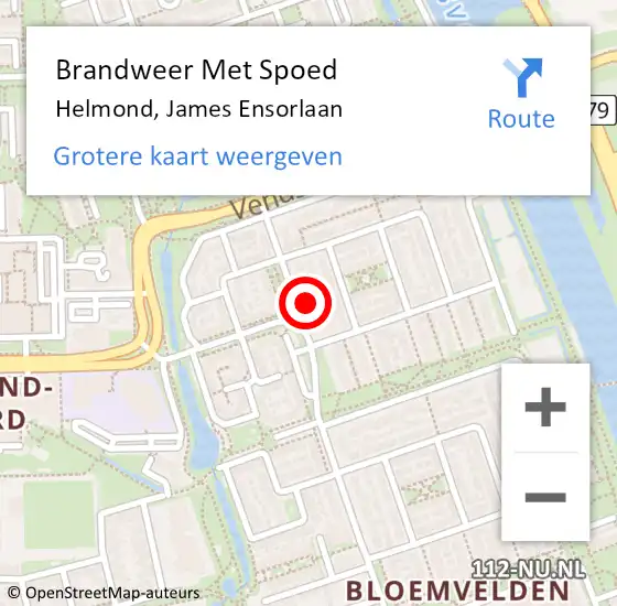 Locatie op kaart van de 112 melding: Brandweer Met Spoed Naar Helmond, James Ensorlaan op 17 februari 2024 12:58