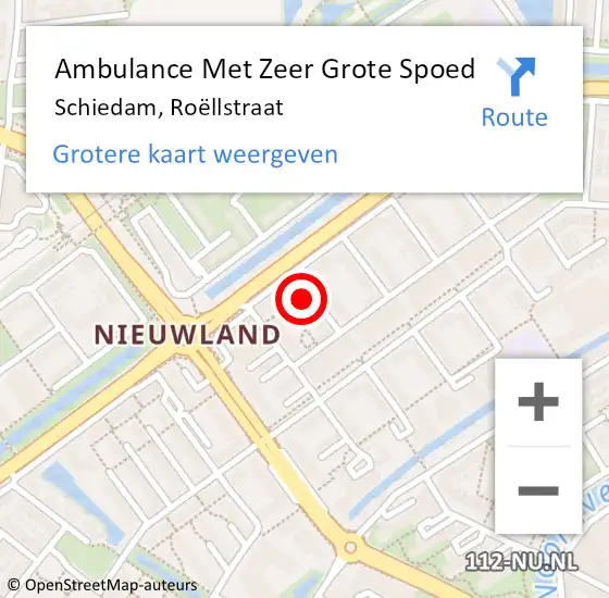 Locatie op kaart van de 112 melding: Ambulance Met Zeer Grote Spoed Naar Schiedam, Roëllstraat op 17 februari 2024 13:00