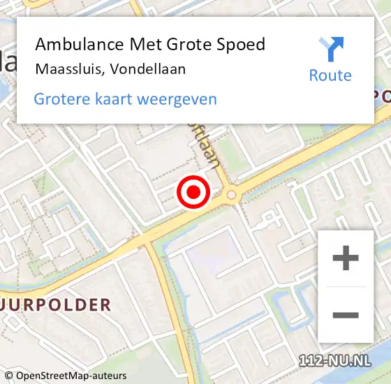 Locatie op kaart van de 112 melding: Ambulance Met Grote Spoed Naar Maassluis, Vondellaan op 17 februari 2024 13:31