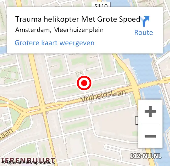 Locatie op kaart van de 112 melding: Trauma helikopter Met Grote Spoed Naar Amsterdam, Meerhuizenplein op 17 februari 2024 13:46