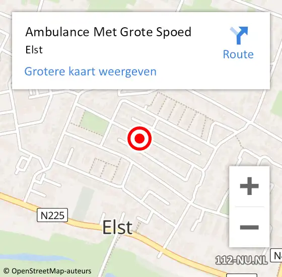 Locatie op kaart van de 112 melding: Ambulance Met Grote Spoed Naar Elst op 17 februari 2024 13:53