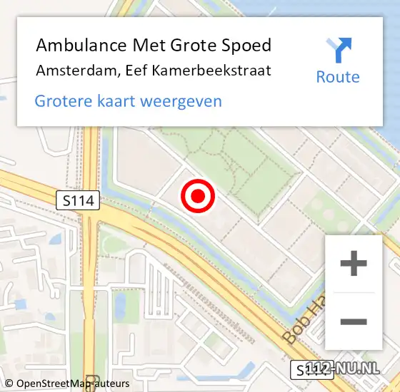 Locatie op kaart van de 112 melding: Ambulance Met Grote Spoed Naar Amsterdam, Eef Kamerbeekstraat op 17 februari 2024 13:54