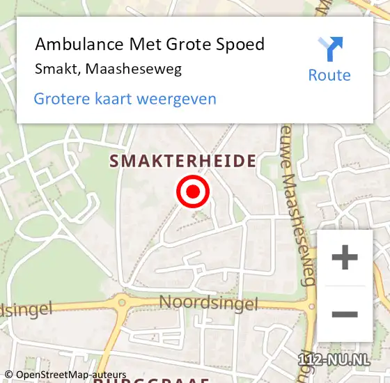Locatie op kaart van de 112 melding: Ambulance Met Grote Spoed Naar Smakt, Maasheseweg op 17 februari 2024 13:54