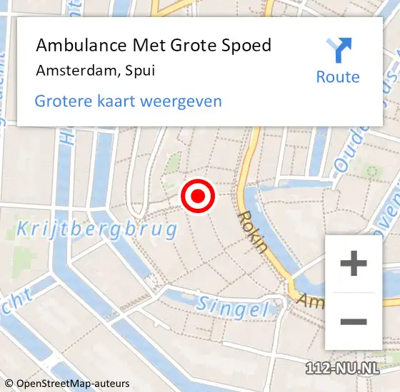 Locatie op kaart van de 112 melding: Ambulance Met Grote Spoed Naar Amsterdam, Spui op 17 februari 2024 14:00