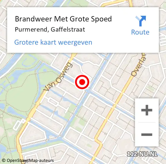 Locatie op kaart van de 112 melding: Brandweer Met Grote Spoed Naar Purmerend, Gaffelstraat op 17 februari 2024 14:06