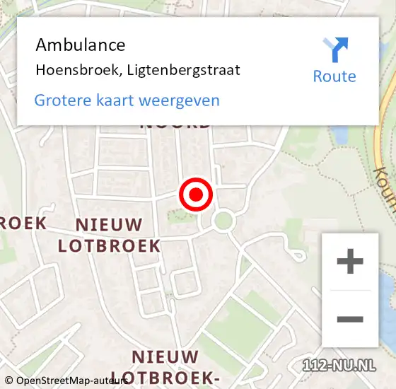 Locatie op kaart van de 112 melding: Ambulance Hoensbroek, Ligtenbergstraat op 26 september 2014 09:48