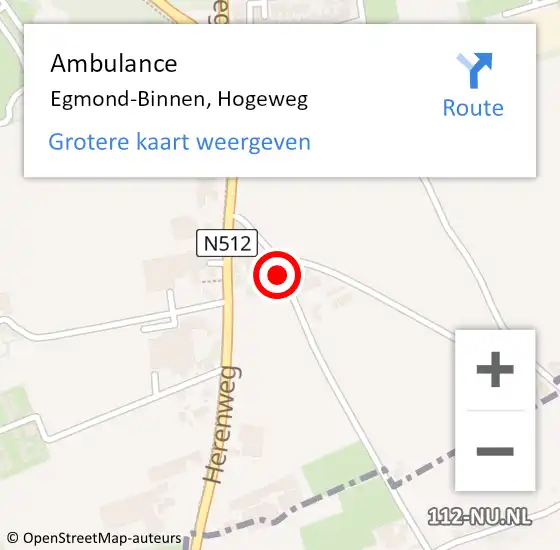 Locatie op kaart van de 112 melding: Ambulance Egmond-Binnen, Hogeweg op 26 september 2014 09:49