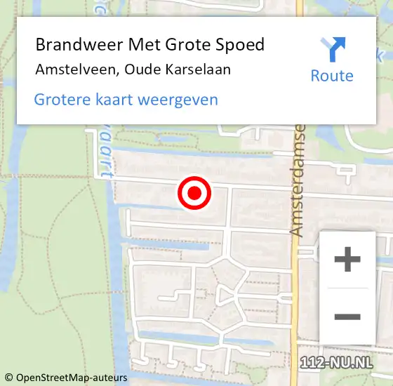 Locatie op kaart van de 112 melding: Brandweer Met Grote Spoed Naar Amstelveen, Oude Karselaan op 17 februari 2024 14:41