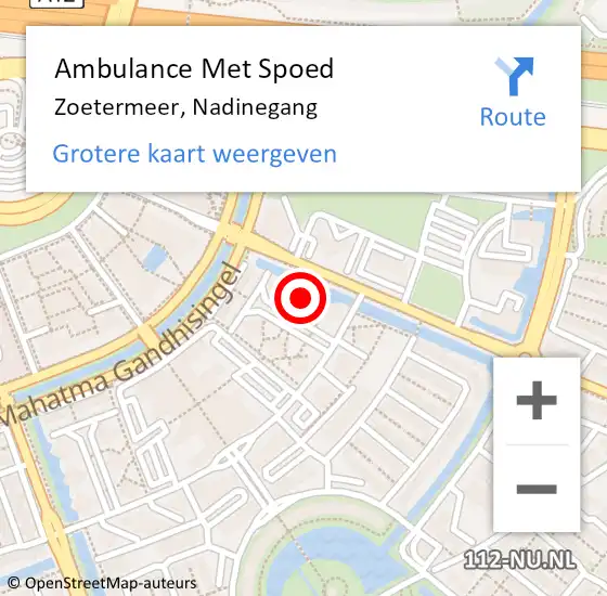 Locatie op kaart van de 112 melding: Ambulance Met Spoed Naar Zoetermeer, Nadinegang op 17 februari 2024 14:48