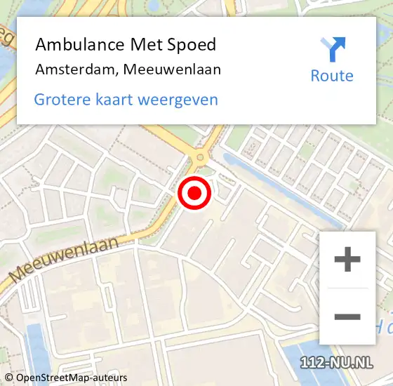 Locatie op kaart van de 112 melding: Ambulance Met Spoed Naar Amsterdam, Meeuwenlaan op 17 februari 2024 14:48