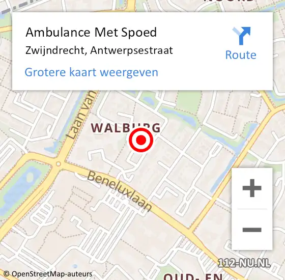 Locatie op kaart van de 112 melding: Ambulance Met Spoed Naar Zwijndrecht, Antwerpsestraat op 17 februari 2024 15:03