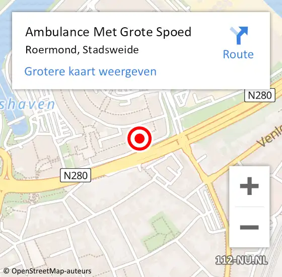 Locatie op kaart van de 112 melding: Ambulance Met Grote Spoed Naar Roermond, Stadsweide op 17 februari 2024 15:15