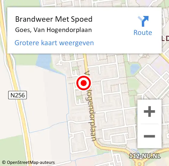 Locatie op kaart van de 112 melding: Brandweer Met Spoed Naar Goes, Van Hogendorplaan op 17 februari 2024 15:17