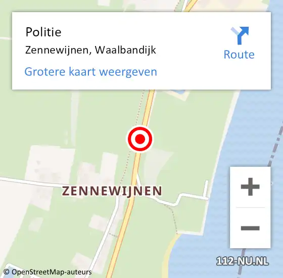Locatie op kaart van de 112 melding: Politie Zennewijnen, Waalbandijk op 26 september 2014 10:00