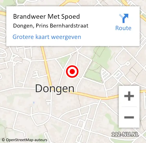 Locatie op kaart van de 112 melding: Brandweer Met Spoed Naar Dongen, Prins Bernhardstraat op 17 februari 2024 16:33