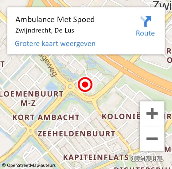 Locatie op kaart van de 112 melding: Ambulance Met Spoed Naar Zwijndrecht, De Lus op 17 februari 2024 17:12